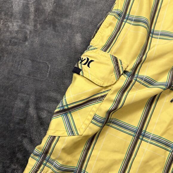 Hurley Swim‎ Trunks Mens 32 Yellow Black Check Bottoms Swimwear Surf Pool Beach - Picture 4 of 11